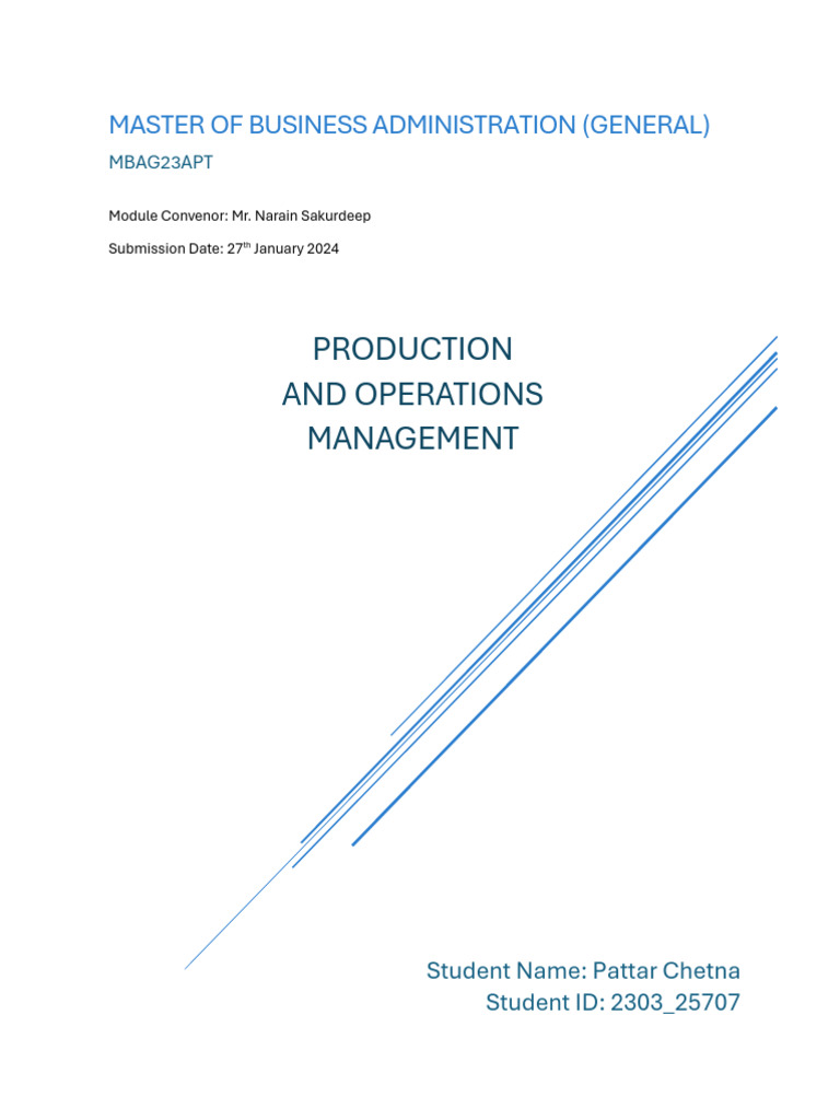 PATTAR - Production and Operation Management - MBAG23APT - 25707 | PDF