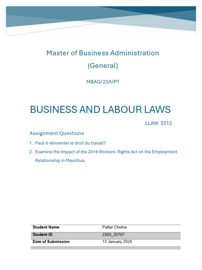 IND - PATTAR - Business and Labour Law - MBAG23APT - 25707 | PDF