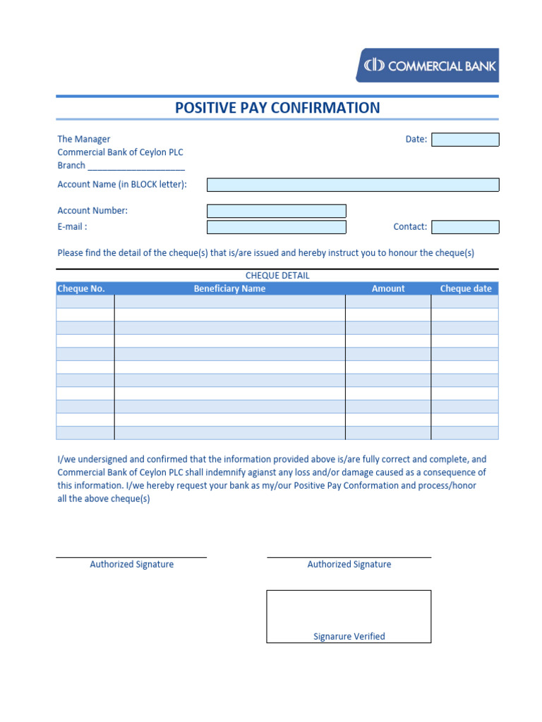 Positive pay instruction form 1 pdf