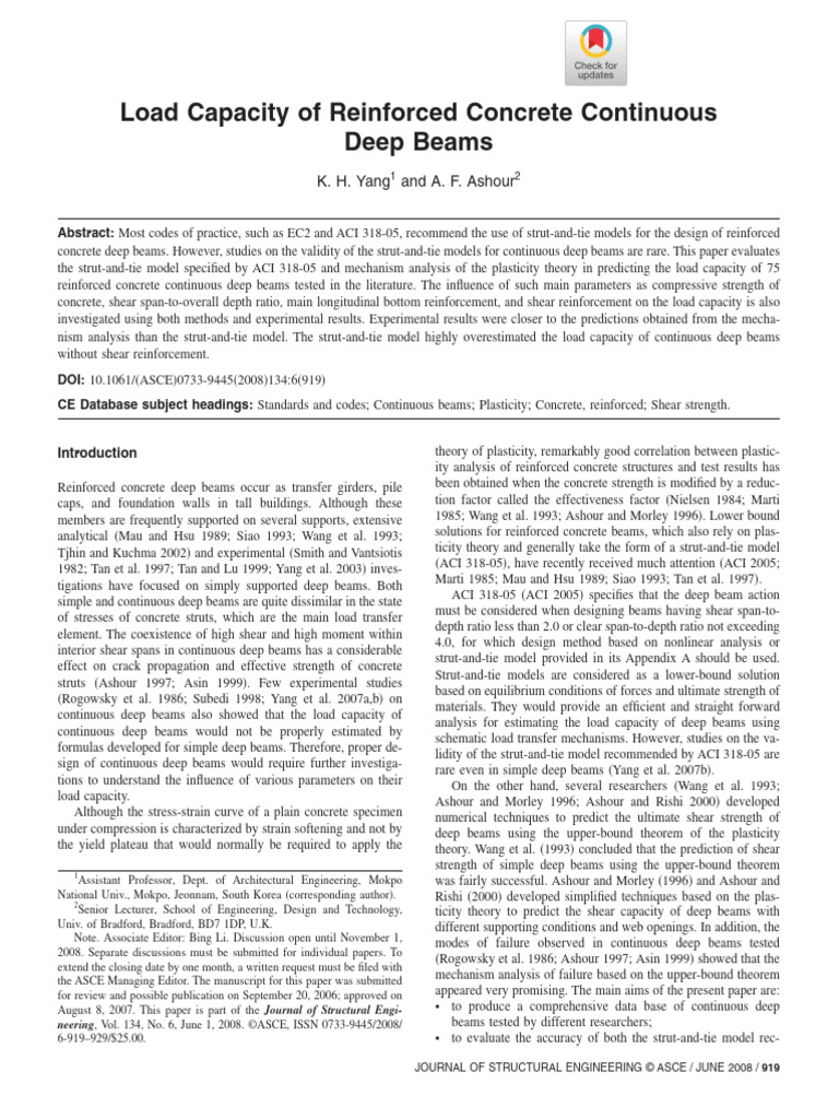 Load Capacity of Reinforced Concrete Continuous Deep Beams | PDF