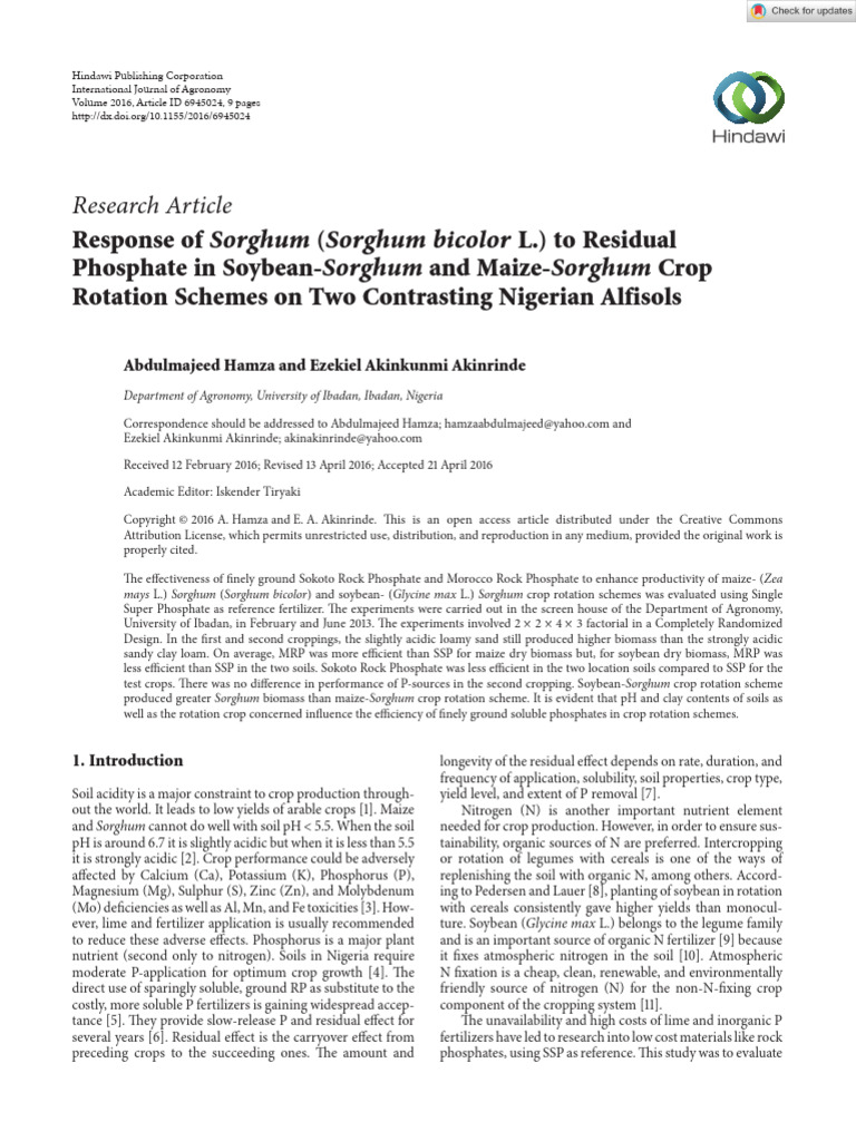 International Journal of Agronomy - 2016 - Hamza - Response of Sorghum ...