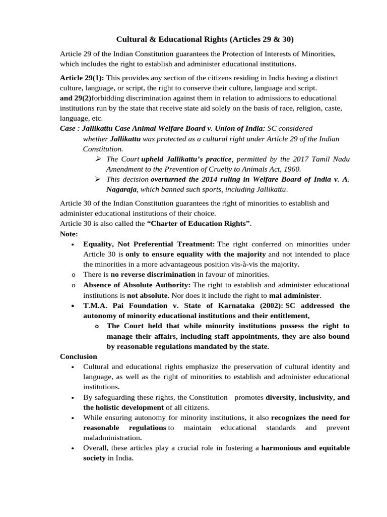 Art 29 & 30 of Constituion | PDF