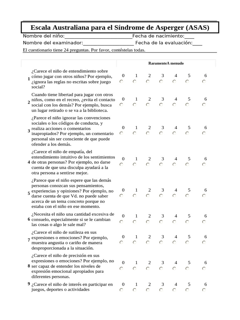 Escala Australiana para El Síndrome de Asperger | PDF