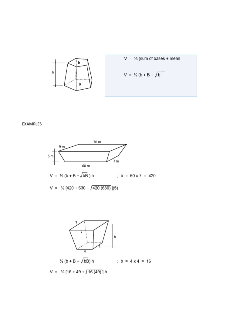 Frustum of Regular Pyramid: Volume & Area | PDF | Triangle | Area