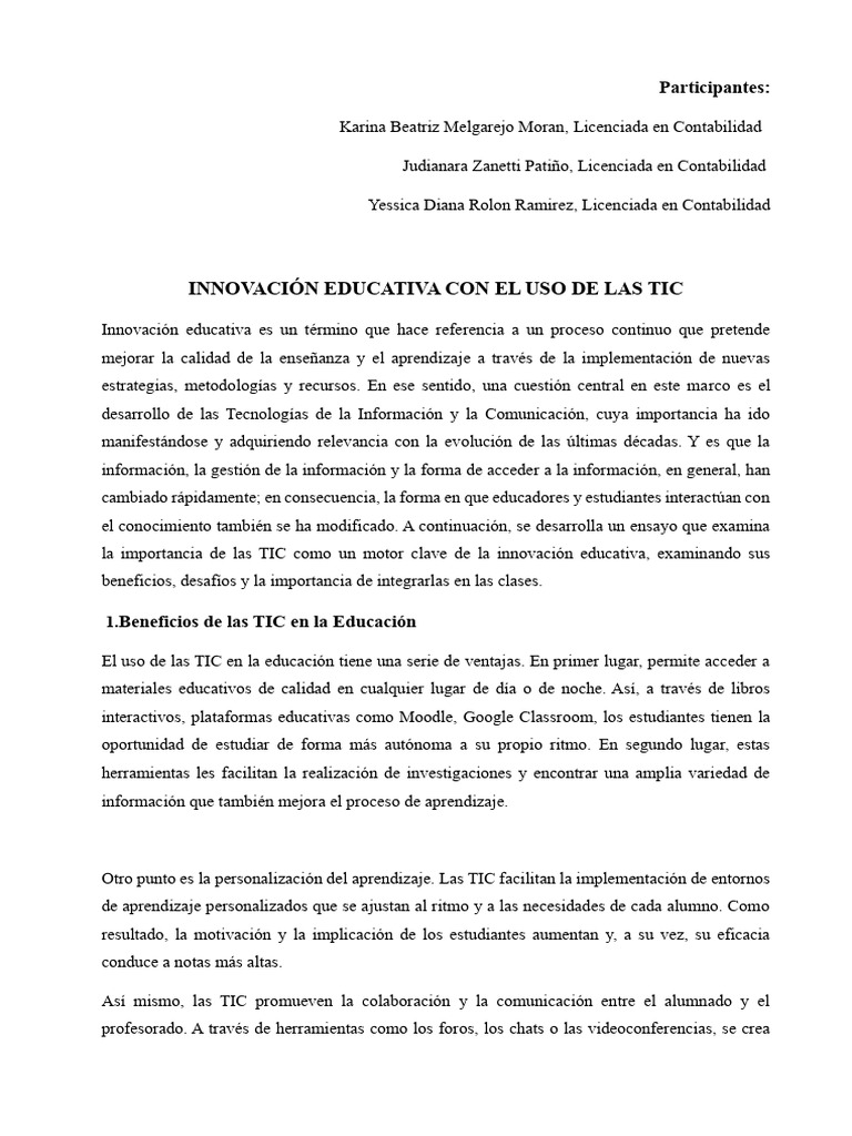 Innovación Educativa Con El Uso de Las TIC | PDF