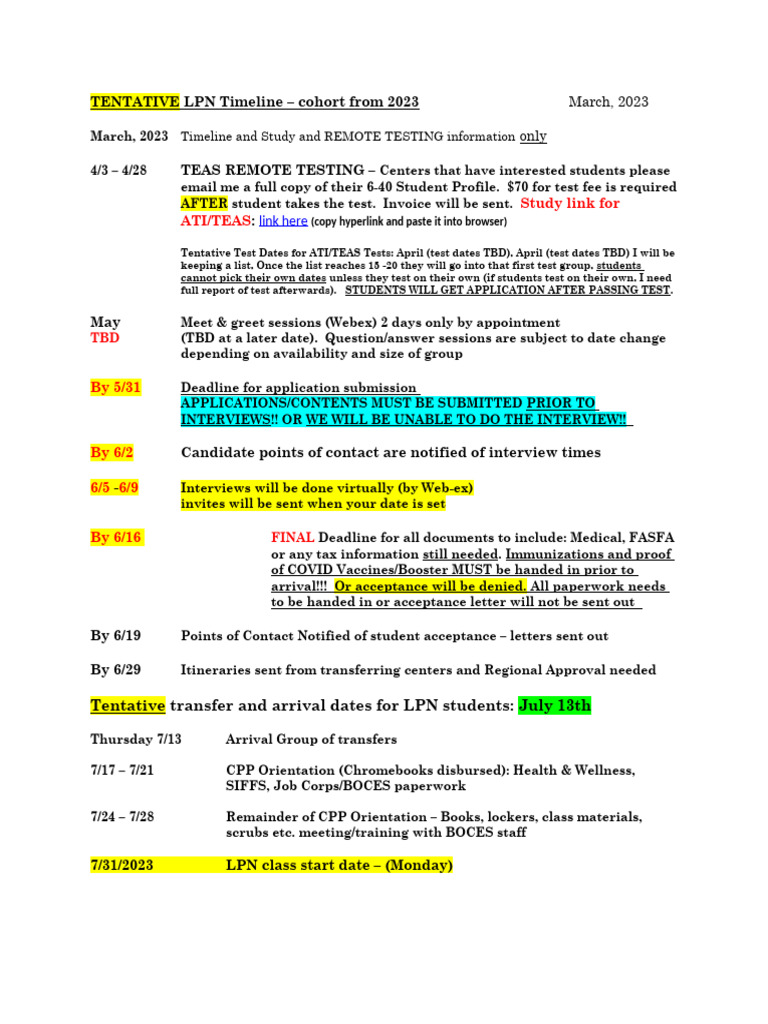 LPN Timeline Summer 23 | PDF