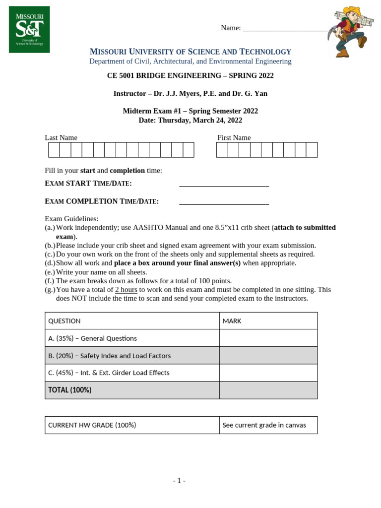 Bridge Engineering Midterm Exam 2022 | PDF | Bridge | Teaching Methods ...