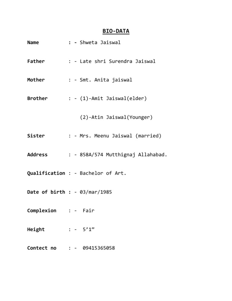 BIO Data | PDF