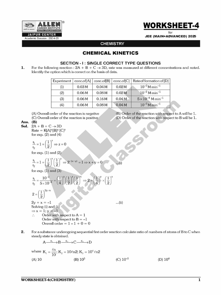 Worksheet 4 Kinetics Fc Pdf