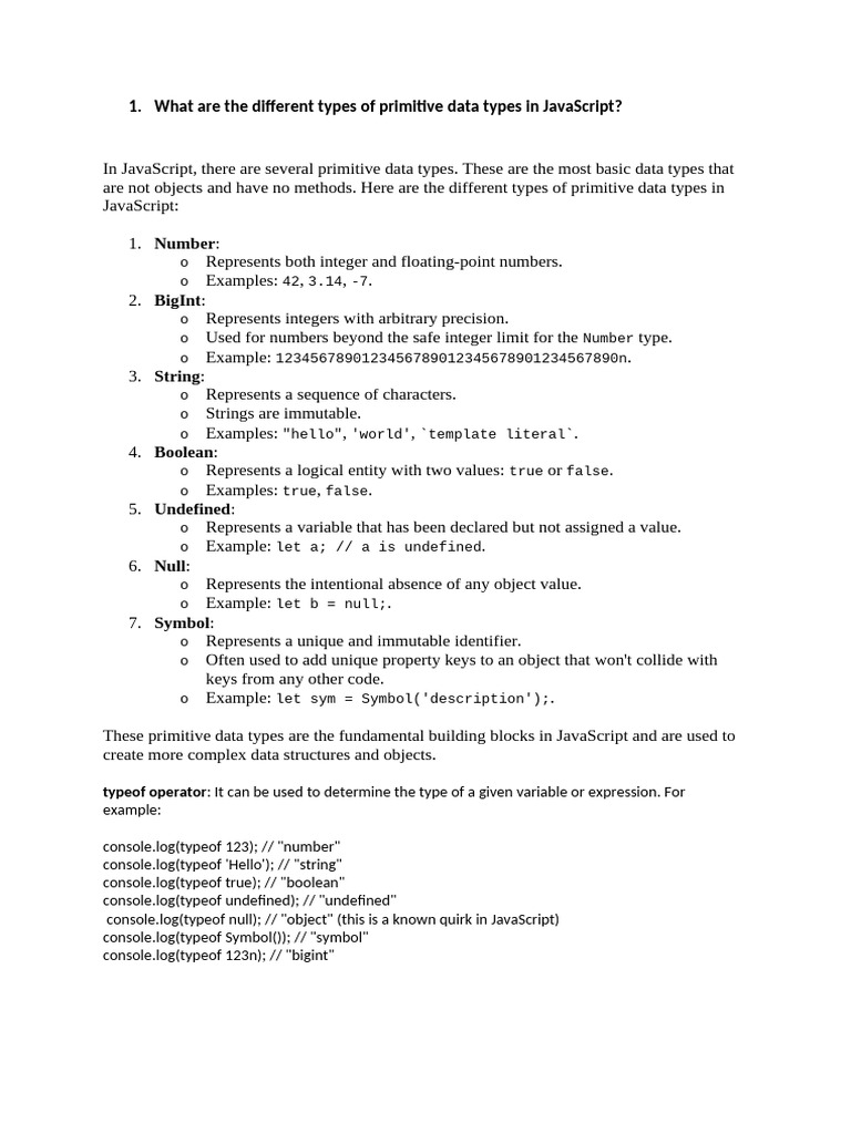 JavaScript Primitive Data Types Guide | PDF | Boolean Data Type | Computers
