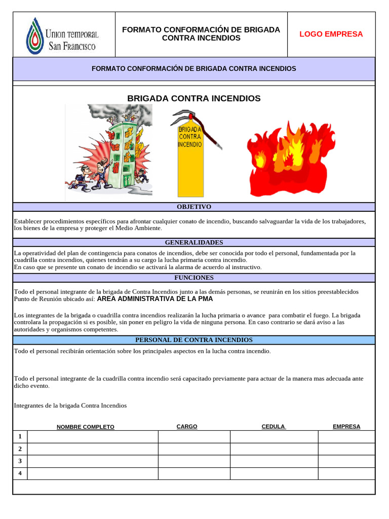 FT-SST-080 Formato Conformación de Brigada Contra Incendios | PDF