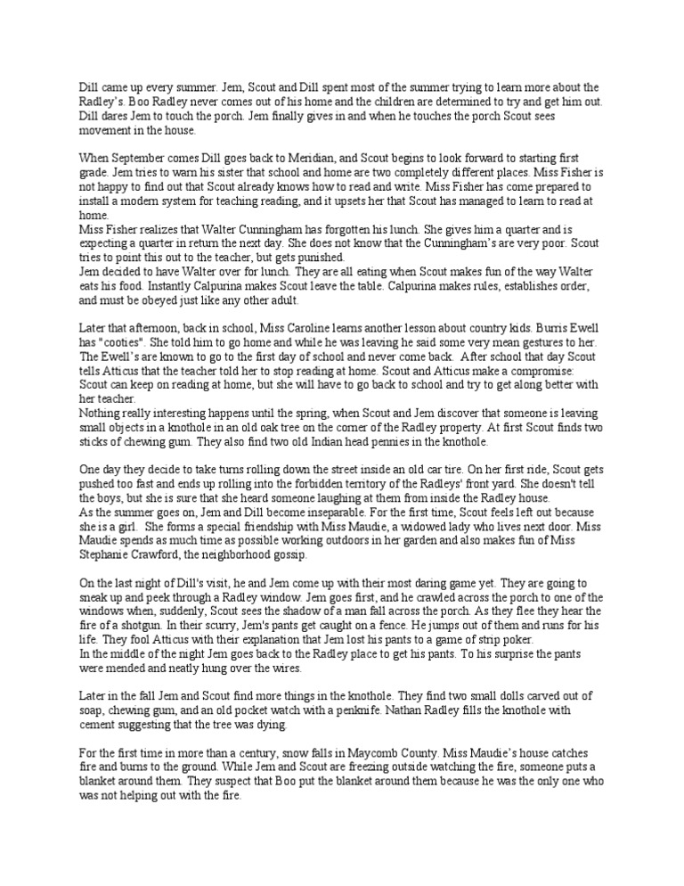 To Kill A Mockingbird Chapter 1 Summary