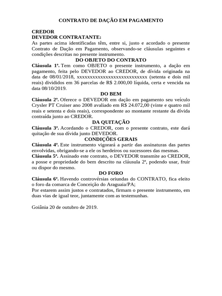 Contrato de Dação em Pagamento | PDF