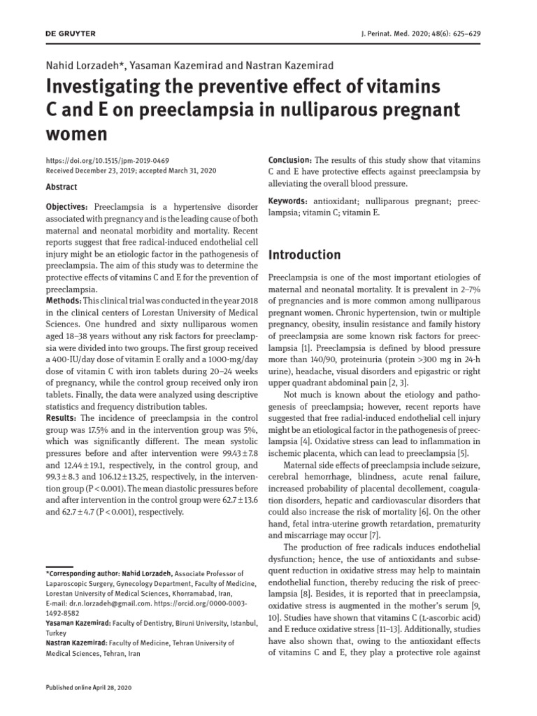 Investigating The Preventive Effect of Vitamins C and E On Preeclampsia ...