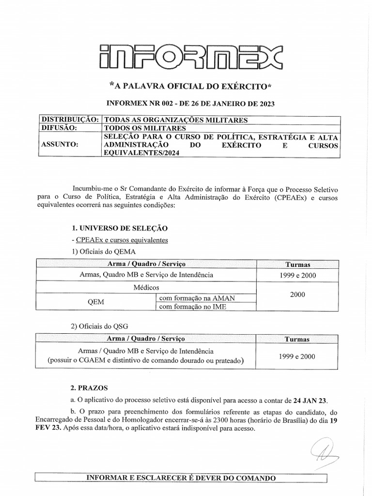 INFORMEX 002 - Seleção CPAEx e Cursos Equivalentes - 2024 | PDF
