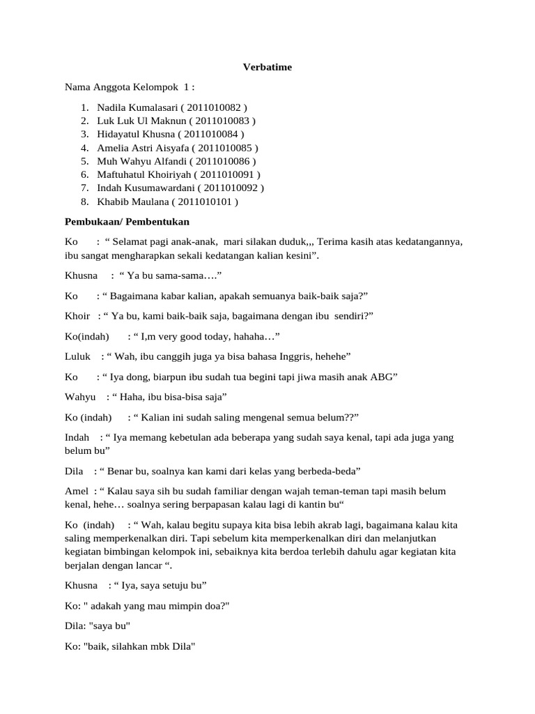 Verbatime Kel 1 | PDF