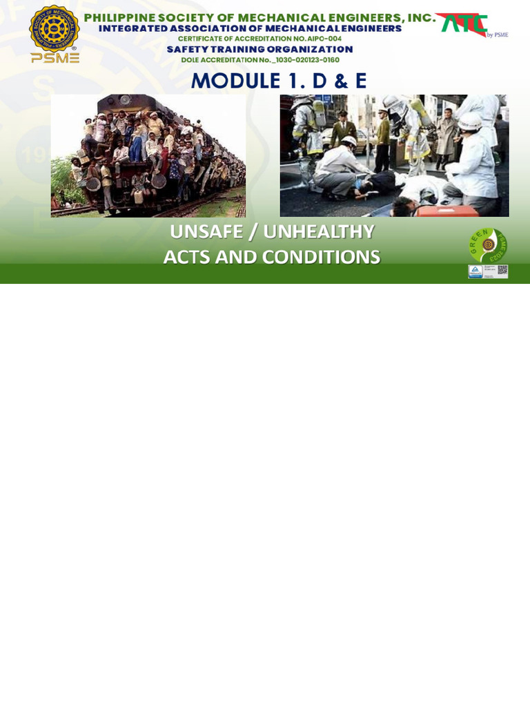 Module 1 D E Unsafe Unhealthy Acts And Conditions With Notes Pdf Pdf