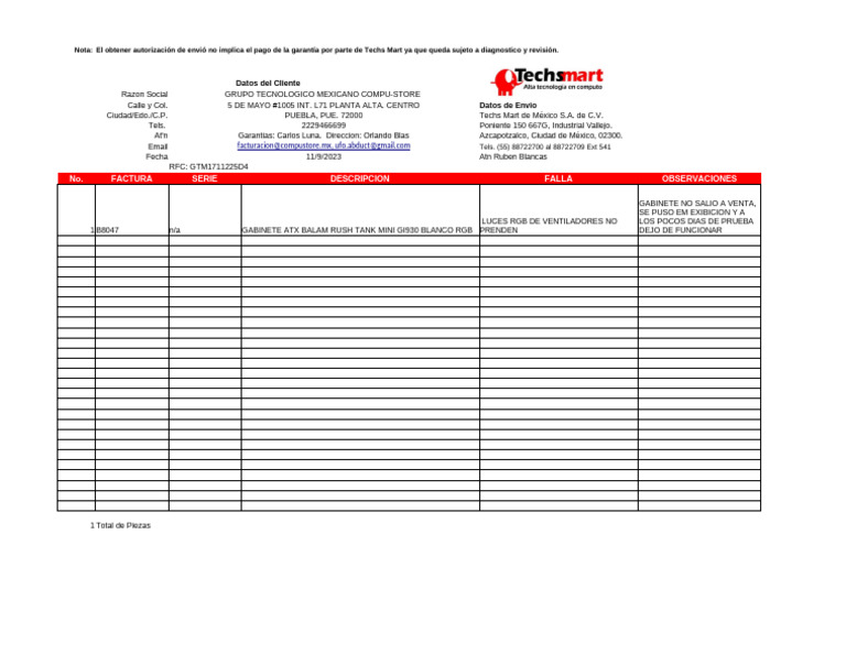 Formato RMA A TECHSMART | PDF