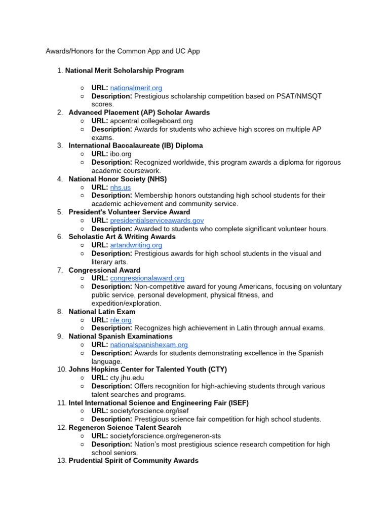 Common App Examples Of Honors