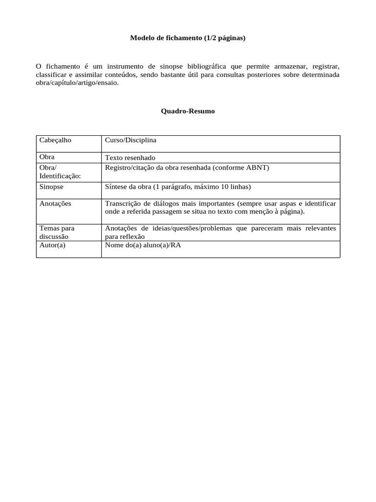 Modelo de Fichamento | PDF