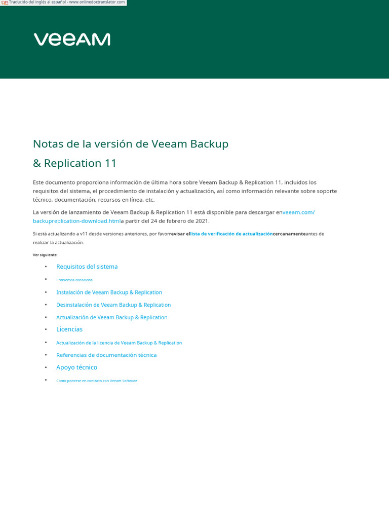 Veeam Backup 11 0 Release Notes - En.es | PDF
