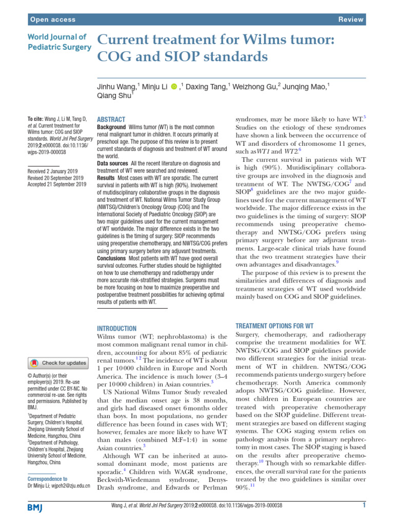 Wilms Tumor Treatment: COG vs. SIOP Standards | PDF | Human Diseases ...