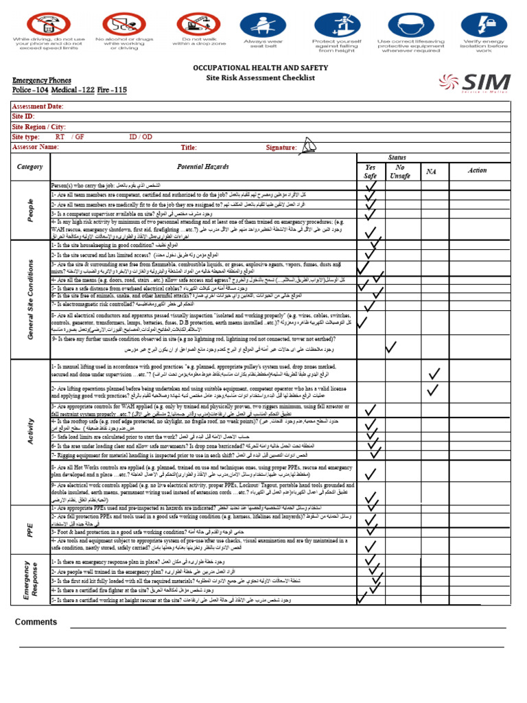 Occupational Health and Safety Site Risk Assessment Checklist | PDF