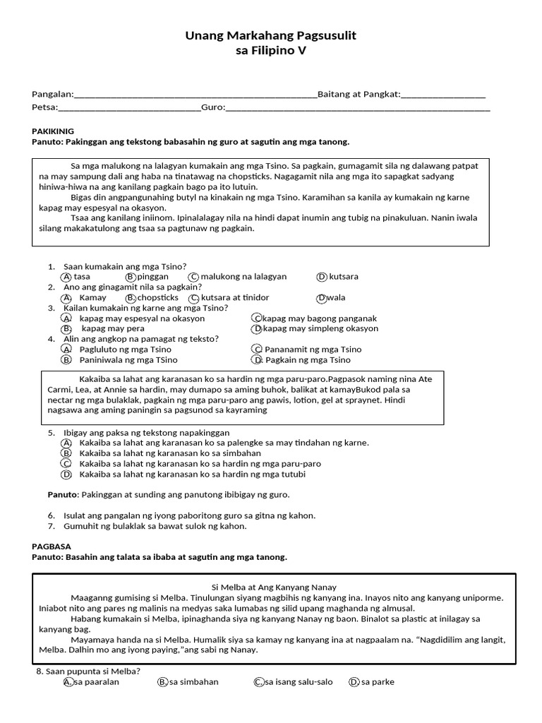 PT - Filipino 5 - Q1.1 | PDF