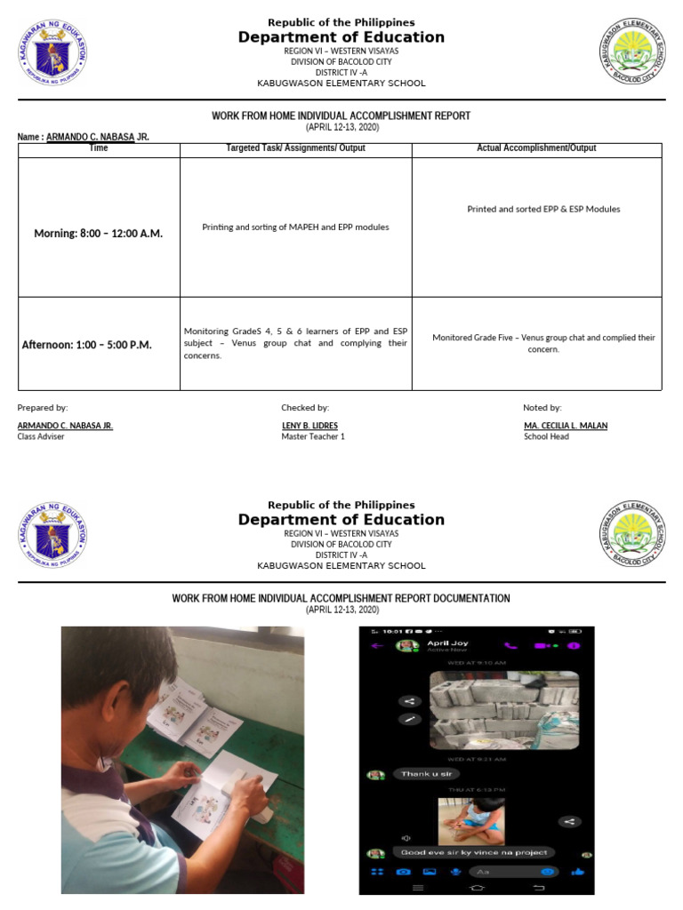 WORK FROM HOME INDIVIDUAL ACCOMPLISHMENT REPORT | PDF