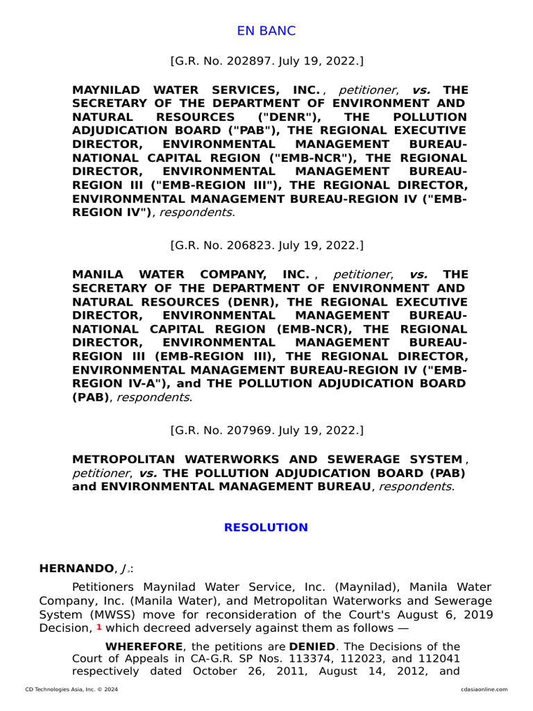 Maynilad vs. DENR: Clean Water Act Ruling | PDF | Sewage Treatment ...