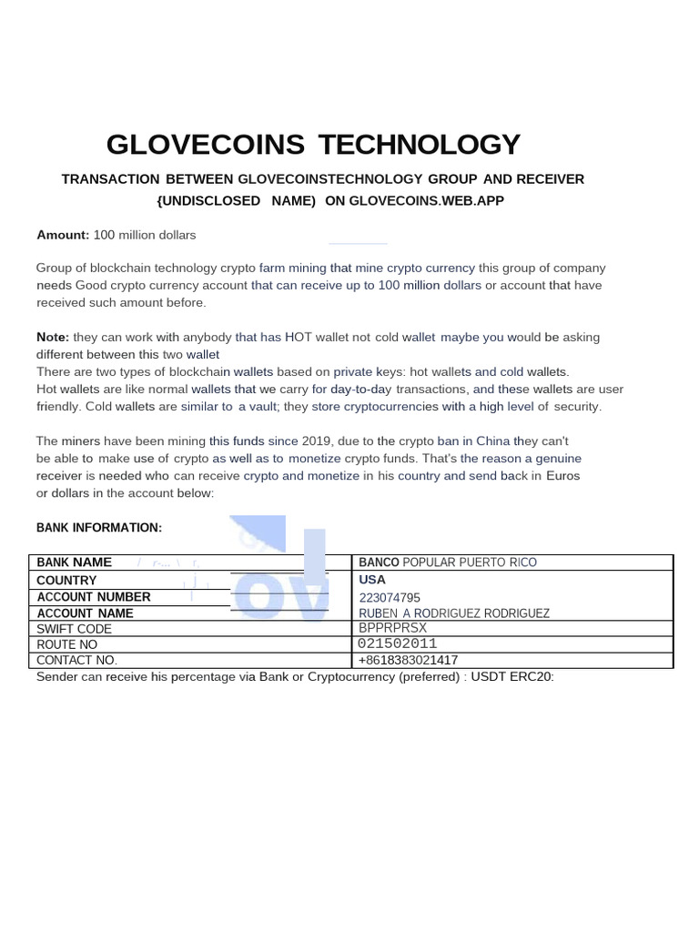 GloveCoins Crypto Transaction Overview | PDF | Cryptocurrency | United  States Dollar