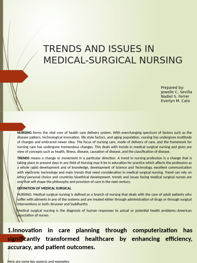 Trends and Issues in Medical Surgical Nursing | PDF