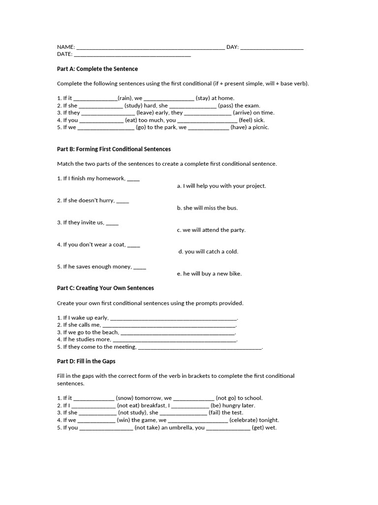 First Conditional Practice Exercises | PDF | Grammar | Language Arts ...