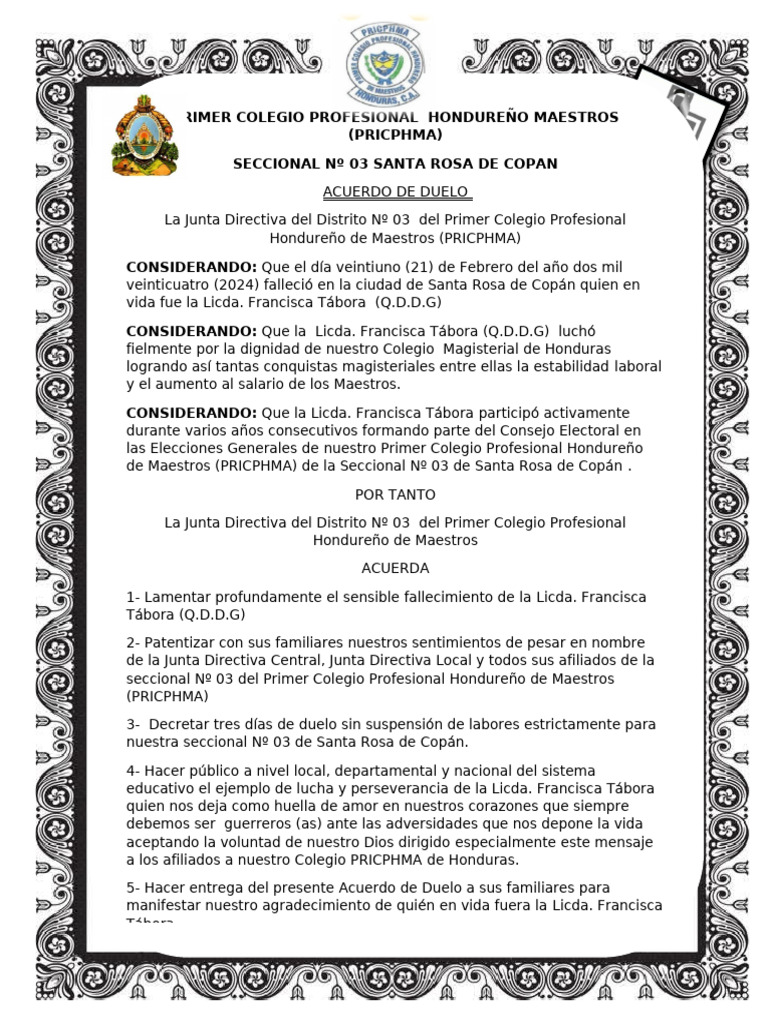 Acuerdo De Duelo Pdf