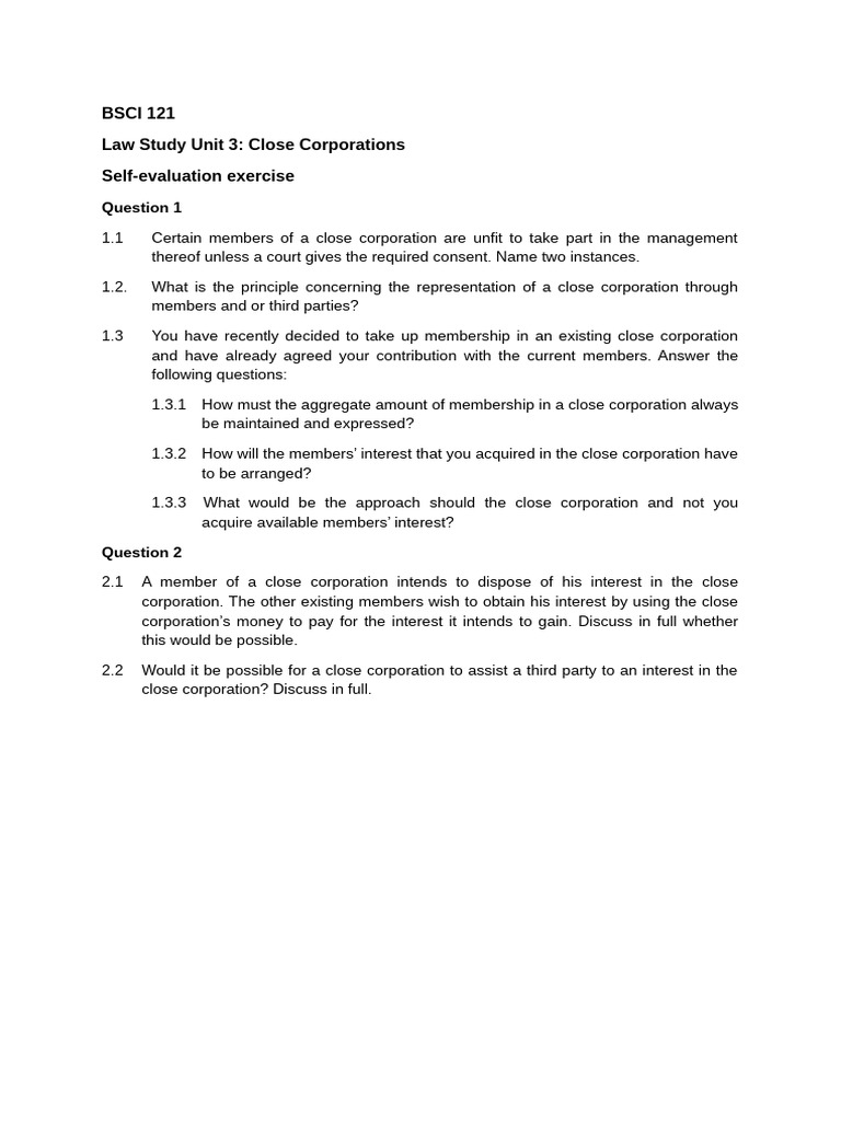 Self evaluation questions su3 pdf