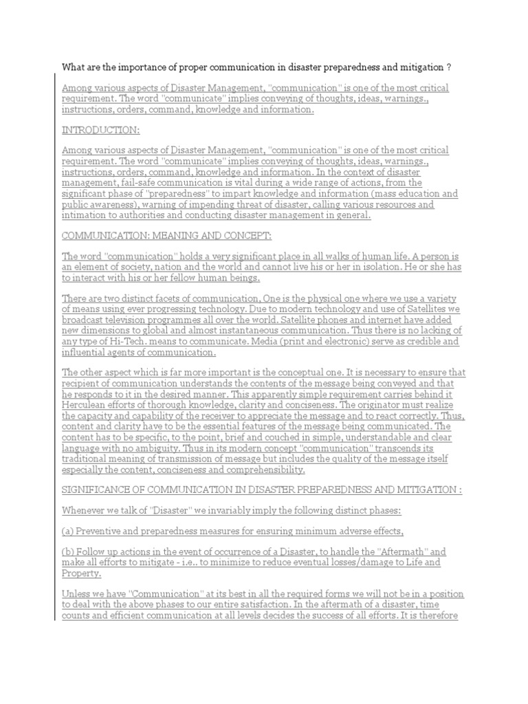Role of Communication in Disaster Management | PDF | Emergency ...