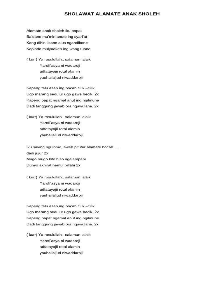 Sholawat Alamate Anak Sholeh | PDF