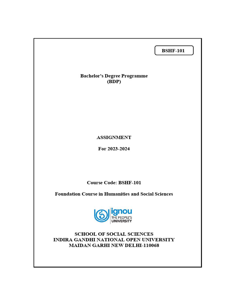 BSHF 101 English 2023-24 | PDF