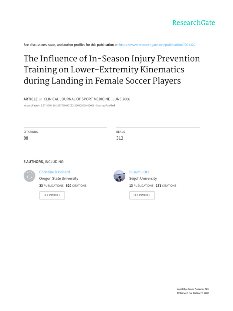 The Influence of In-Season Injury Prevention Training On Lower ...