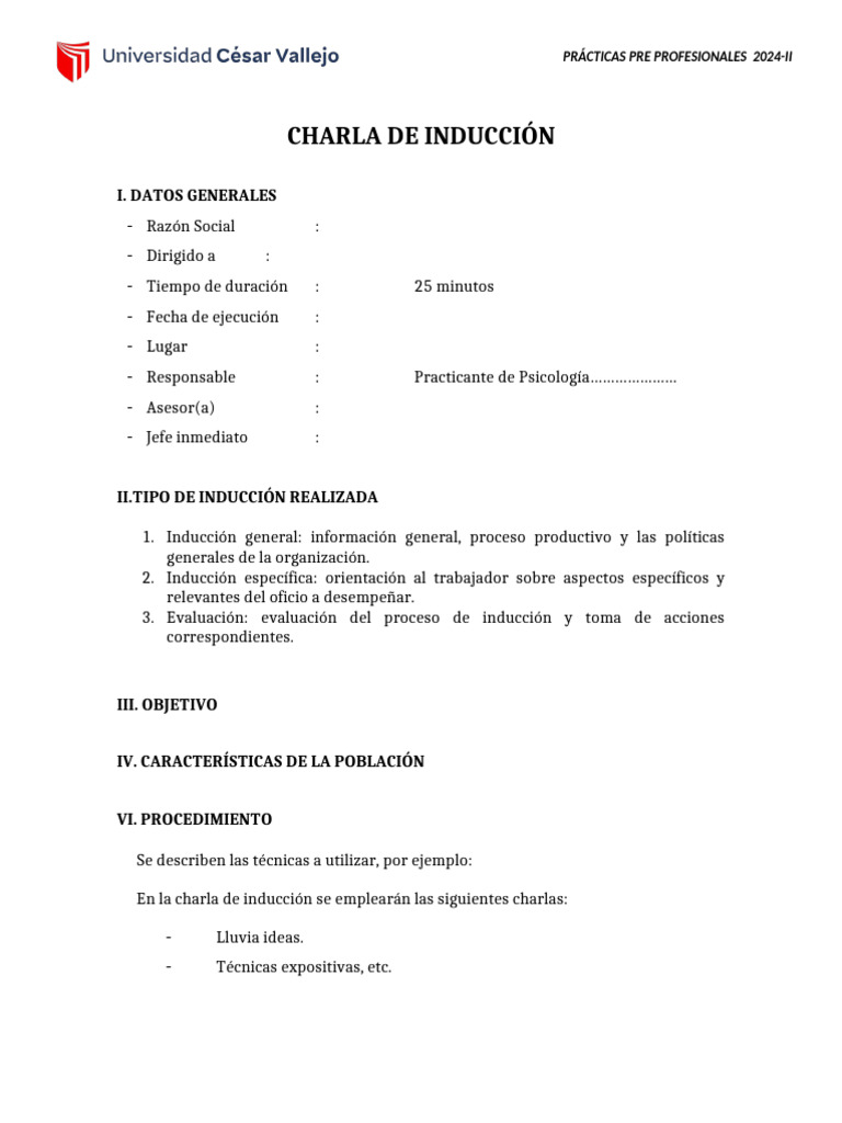 Esquema de Charla Inducción | PDF