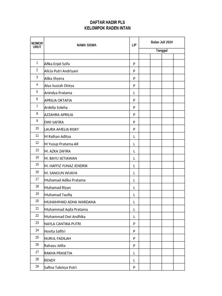Daftar Hadir Mos | PDF