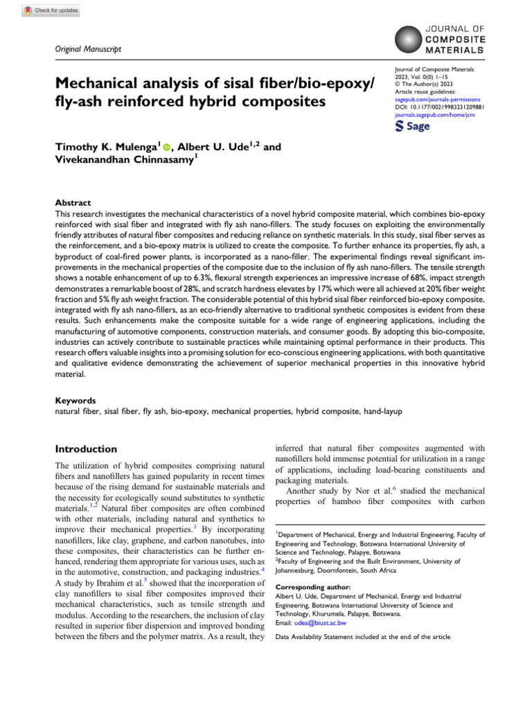 Mechanical Analysis of Sisal Fiber Bio Epoxy Fly Ash Reinforced Hybrid ...