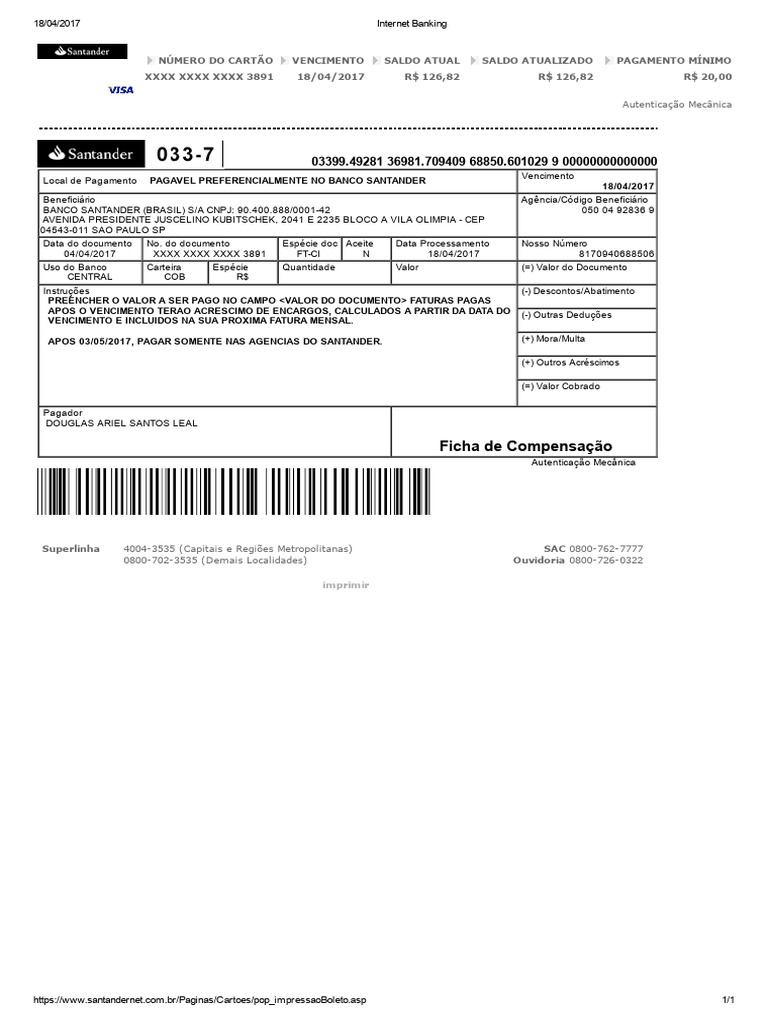 Ficha de Compensação: Imprimir | PDF