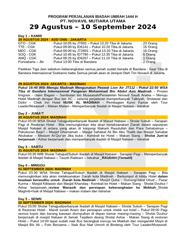 Program Perjalanan 29 Agustus 2024 Fix | PDF