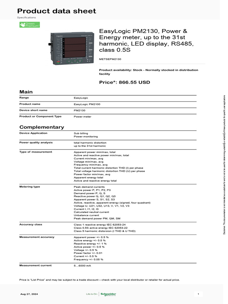 Schneider Electric PM2000-Series METSEPM2130 | PDF