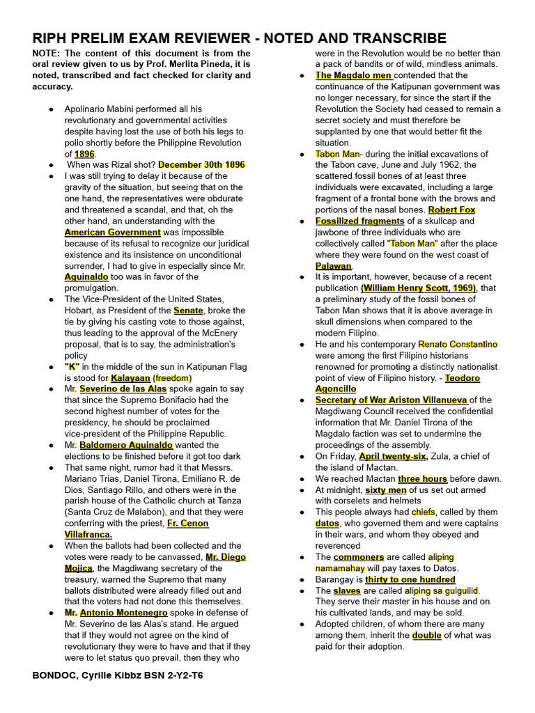 Riph Prelim Notes | PDF