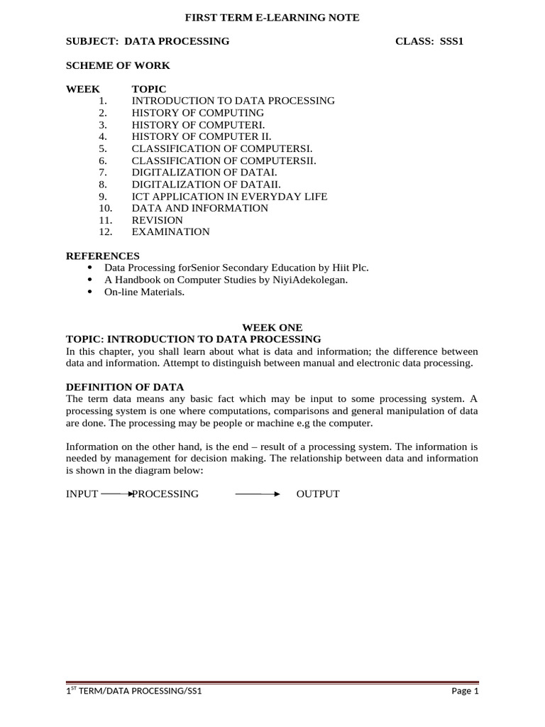 Data Processing Overview for SSS1 | PDF | Microcomputers | Computer ...