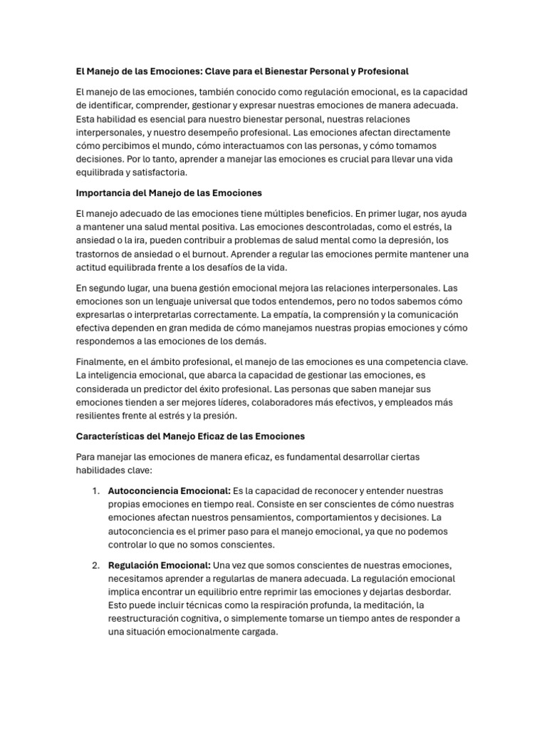 El Manejo de Las Emociones | PDF