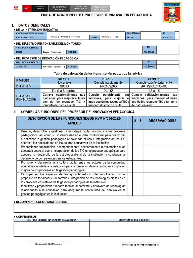 Ficha de Monitoreo Docente Pip 2024 | PDF
