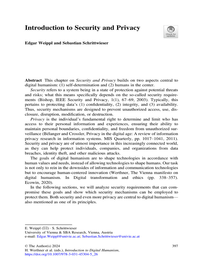 Introduction To Security and Privacy | PDF